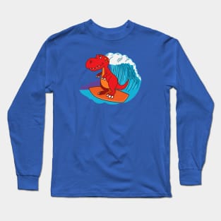 Chibi T-Rex Surfing Long Sleeve T-Shirt